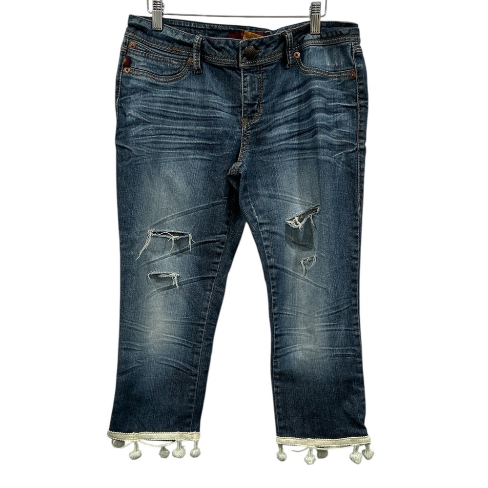 Domaine Distressed Blue Jeans with Tassel Hem